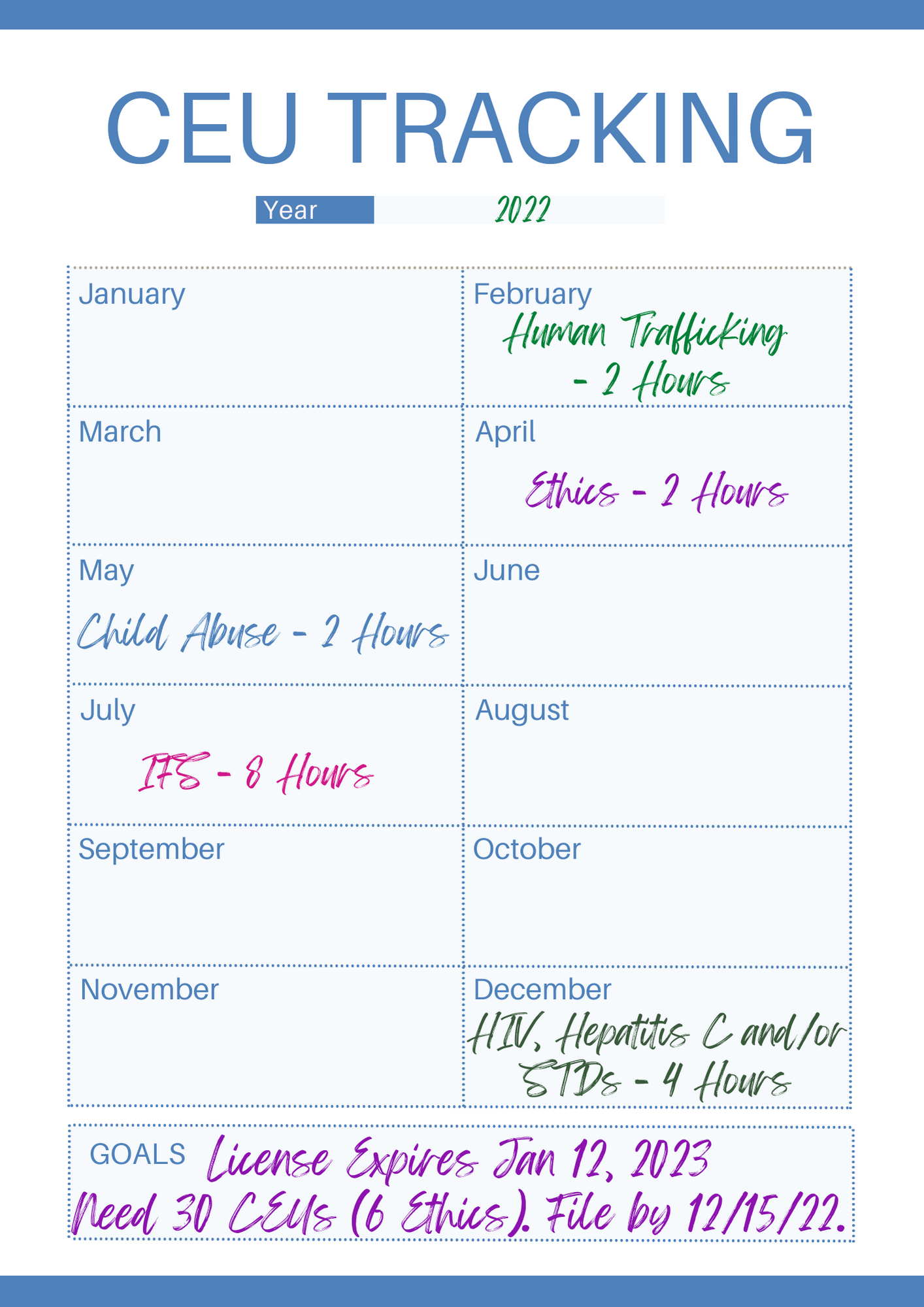 My Blue Therapist Planner: 15 Month Undated