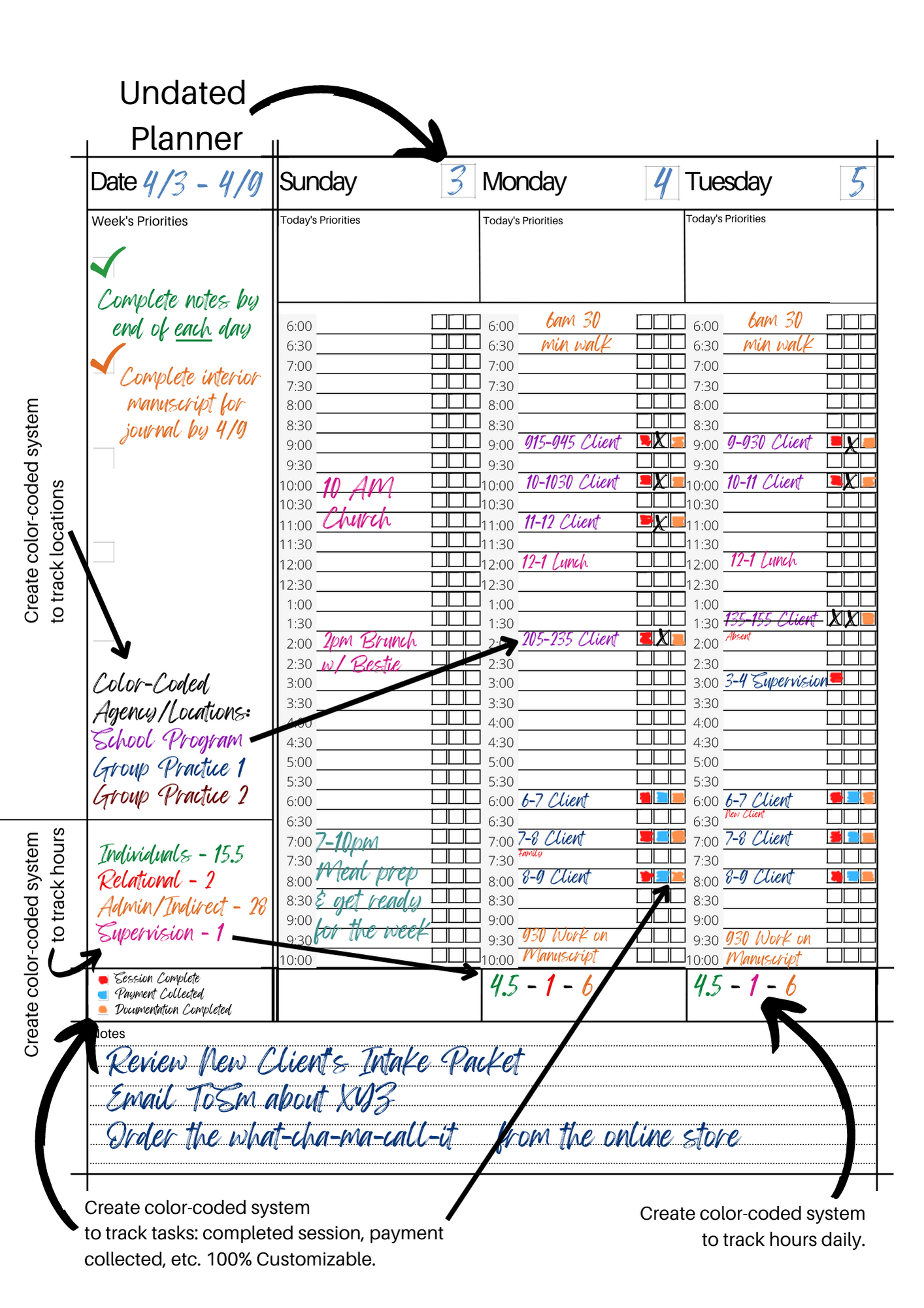 My Blue Therapist Planner: 15 Month Undated